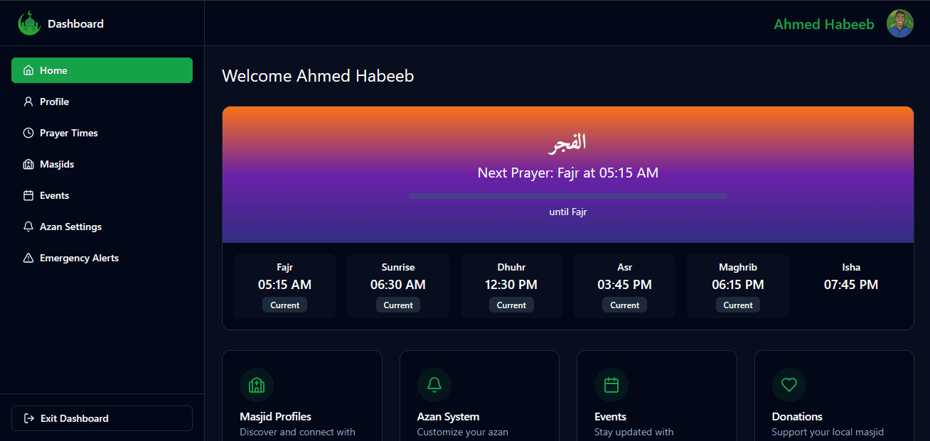 MasjidLink Dashboard Preview